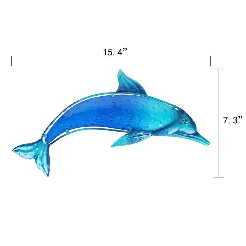 Metal niebieski delfin grafika ścienna do dekoracji ogrodu miniaturowe ozdoby zewnętrzne posągi i akcesoria rzeźby