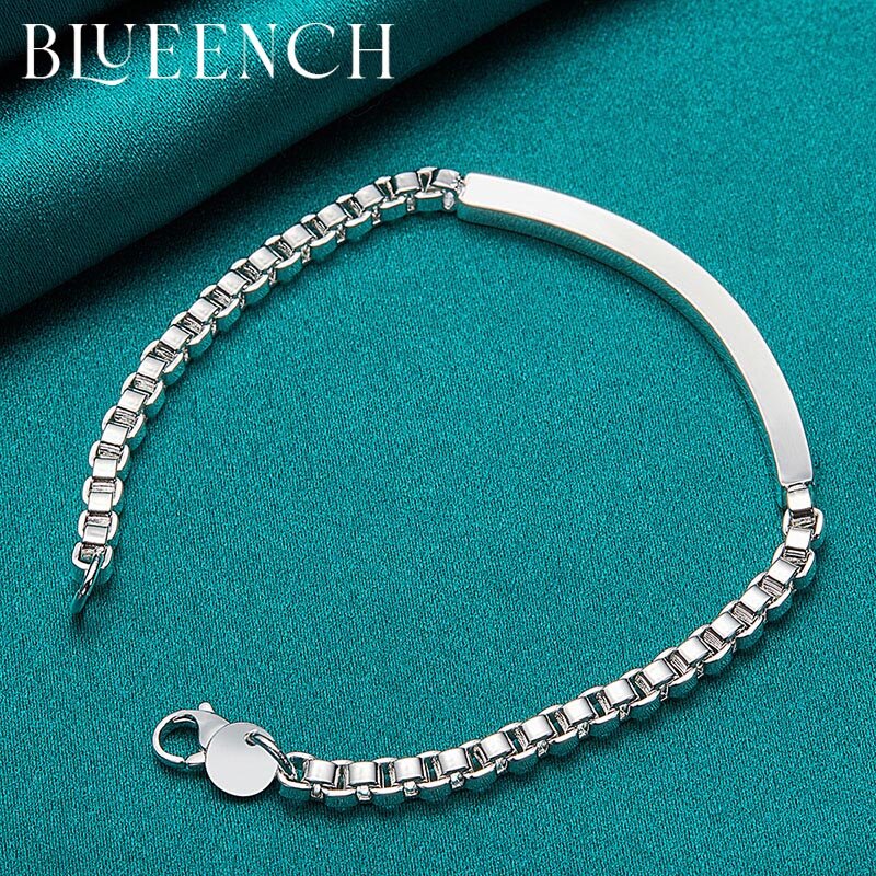 Blueench 925 Sterling Silber Rechteckige Gebogene Armband für Frauen Mann Charme Persönlichkeit Mode Schmuck
