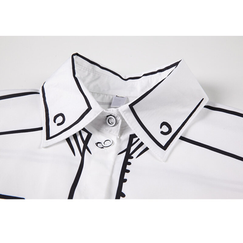 Белая рубашка с граффити, Женская Весенняя новинка, шикарный линейный дизайн в ретро-стиле, Топ с длинным рукавом и принтом в гонконгском стиле, Женская однотонная блузка с мультяшным рисунком