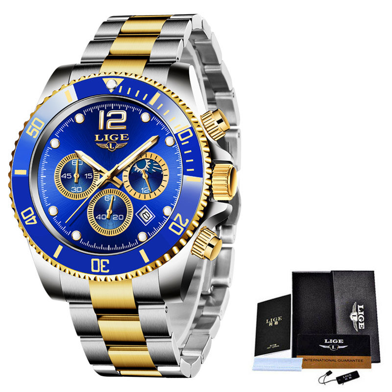 LIGE-남성용 캐주얼 스포츠 시계, 최고 브랜드 럭셔리 밀리터리 날짜 손목 시계, 남자 시계, 패션 크로노그래프 손목 시계
