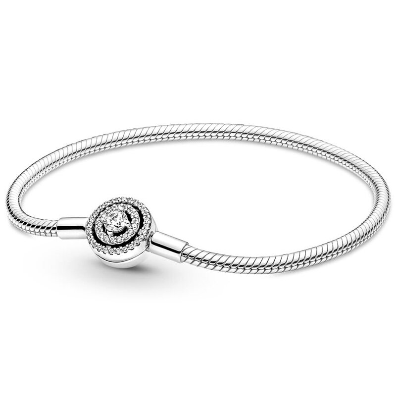 Original Snowflake Logo Signature Halo Star Snake Chain Bracelet Fit Pandora 925 Sterling Silver Bangle Bead Charm Diy Jewelry