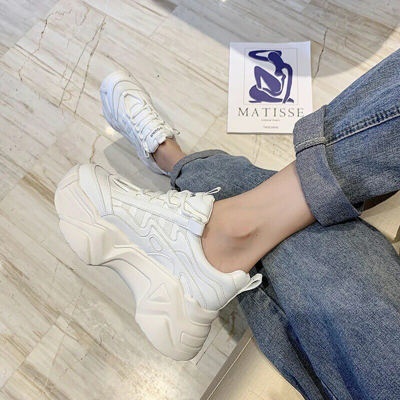 Mới Đen Bố Chun Sneakers Cổ Lưu Hóa Giày Người Phụ Nữ Cao Nền Giày Sneakers Phối Ren Trắng Sneakers Nữ 2020