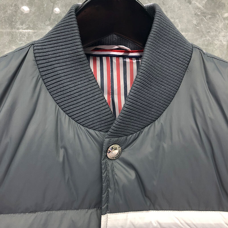 Tb thom jaquetas masculinas marca de moda inverno quente jaqueta colete fosco náilon contraste 4-bar listra grossa qualidade tb colete térmico
