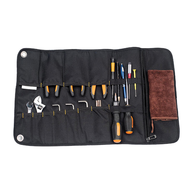 Tool Organizer MultiPurpose Canvas Tool Roll Bag Heavy Duty Tool Bag Zipper Carrier Tote Large Wrench Roll Up Portable Pouch Bag