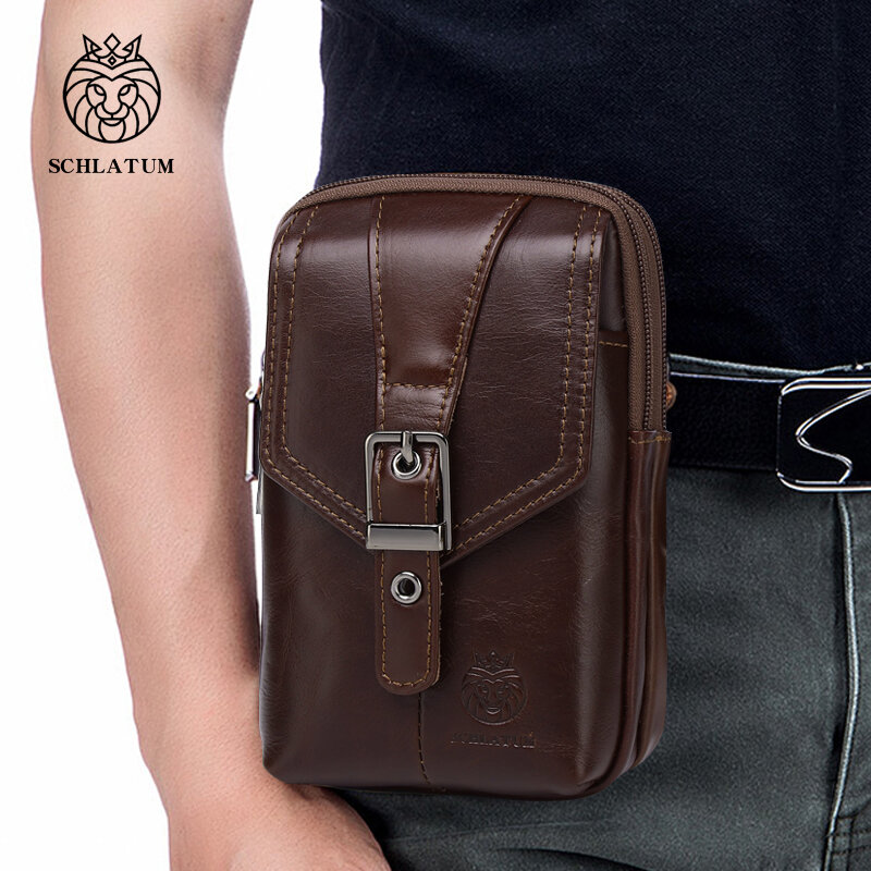 SCHLATUM Männer Echtes Leder Taille Pack Mode Vintage Gürtel Tasche Multifunktions Reise Telefon Tasche Tasche