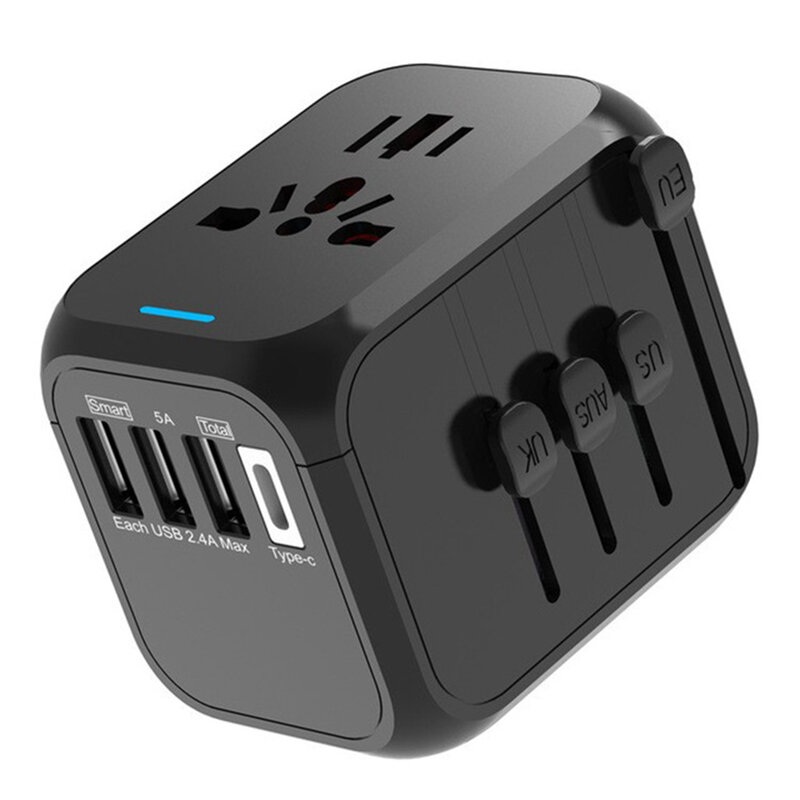 International Universal Travel Plug Adapter 3USB Type C Socket Power for iPhone Android Smartphones Tablets Charging