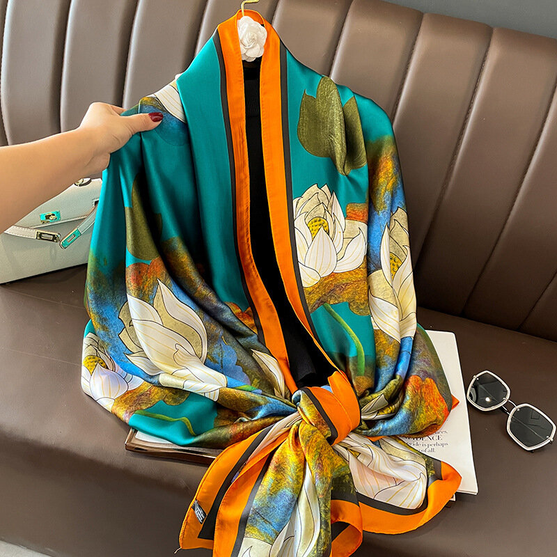 Роскошные Брендовые женские шелковые шарфы 180*90 см, шаль, женская мягкая шаль, европейская дизайнерская пляжная бандана, платок, парео