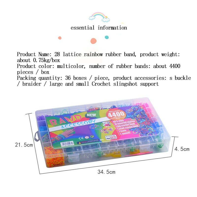 Nieuwe 28 Grid Rainbow Elastiekjes Set Kid Multi-Functionele Klassieke Praktische Grappig Diy Speelgoed Regenboog Geweven Armband Voor meisje Geschenken