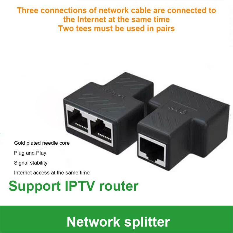 Rj45 Tee Head Lan sieć Ethernet przewód Plug złącze adaptera męskich do 2 żeńskich stacji dokujących do sieci kablowej Cable Cat52023