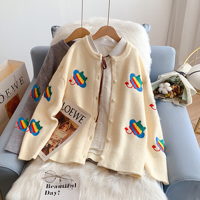 SONG YI-suéter bordado para mujer, Rebeca de un solo pecho, suéter suelto de punto coreano, abrigo A0251, otoño e invierno, 2022