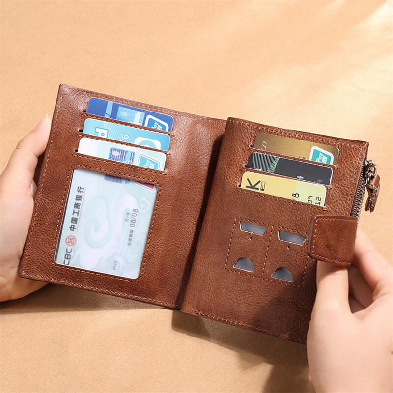 2022 Genuine Leather Men Wallet Fashion Casual ID And Credit Card Holders Driver's License Purse RFID Blocking Card Wallet Men