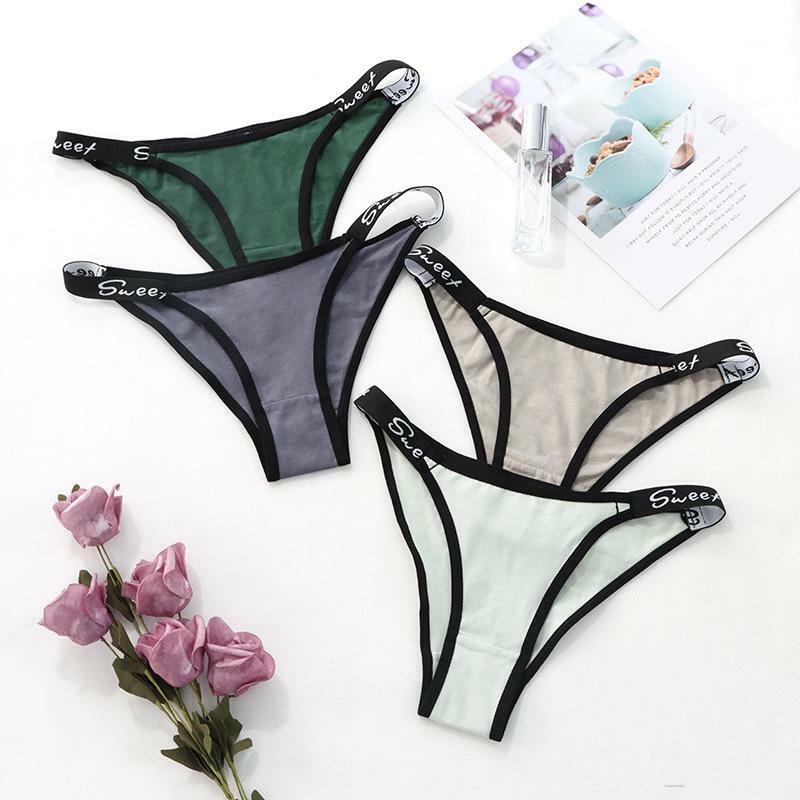2022 New Sexy English Alphabet Simple Underwear Womens Low Waist Solid Color Cotton Girl Thong