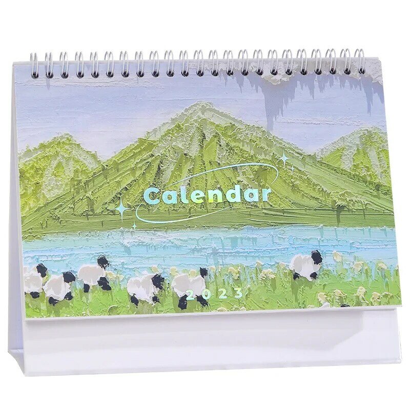 2023 Creative Korean Style Fresh Desktop Schedule Calendar Student Office Decoration Flower Painting Desk Calendar
