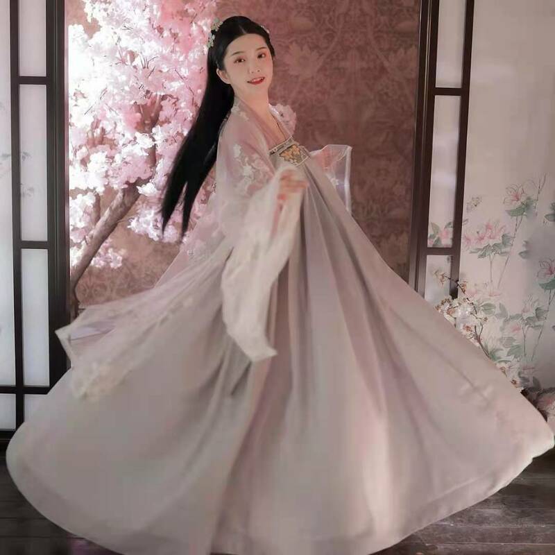 2021 Woman Chinese Traditional Hanfu Dress Ancient Elegant Embroidery Dance Wear Fairy Water Sleeve Mesh Cosplay Fairy Hanfu