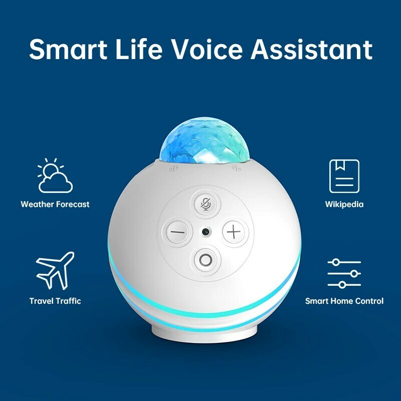 Speaker Pintar dengan Alexa Built-In Smart Home Hub Stereo Suara Kontrol Suara Tuya LED Lampu Cincin Lampu Malam Lampu Proyektor Bintang