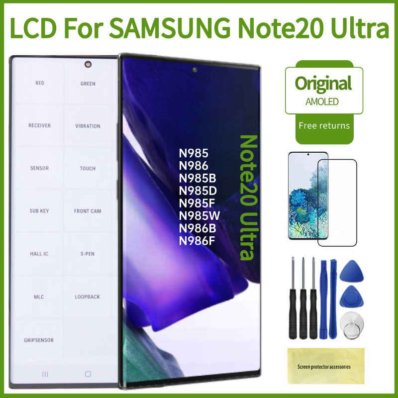 100% Original AMOLED Note20 Ultra LCD สำหรับ Samsung Galaxy Note 20 Ultra Display ไม่มีกรอบ N985 N986 Touch Screen Digitizer assembly