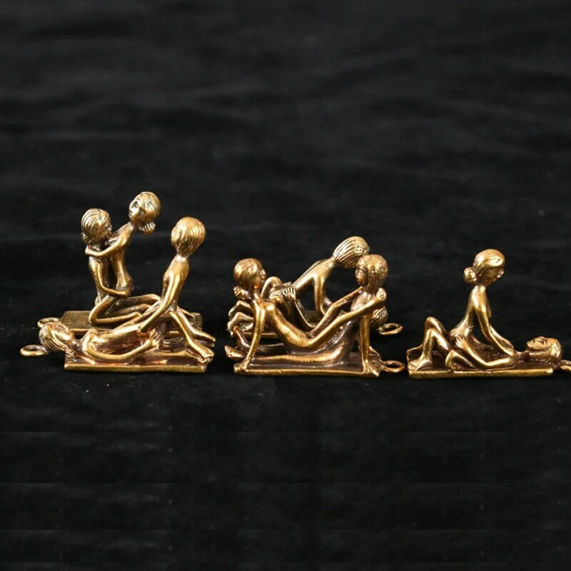 Brass Make Love Postures Figurines Vintage Copper Sexy Miniatures for Home Decoration Desk Decor Bedroom Ornaments Funny Gift