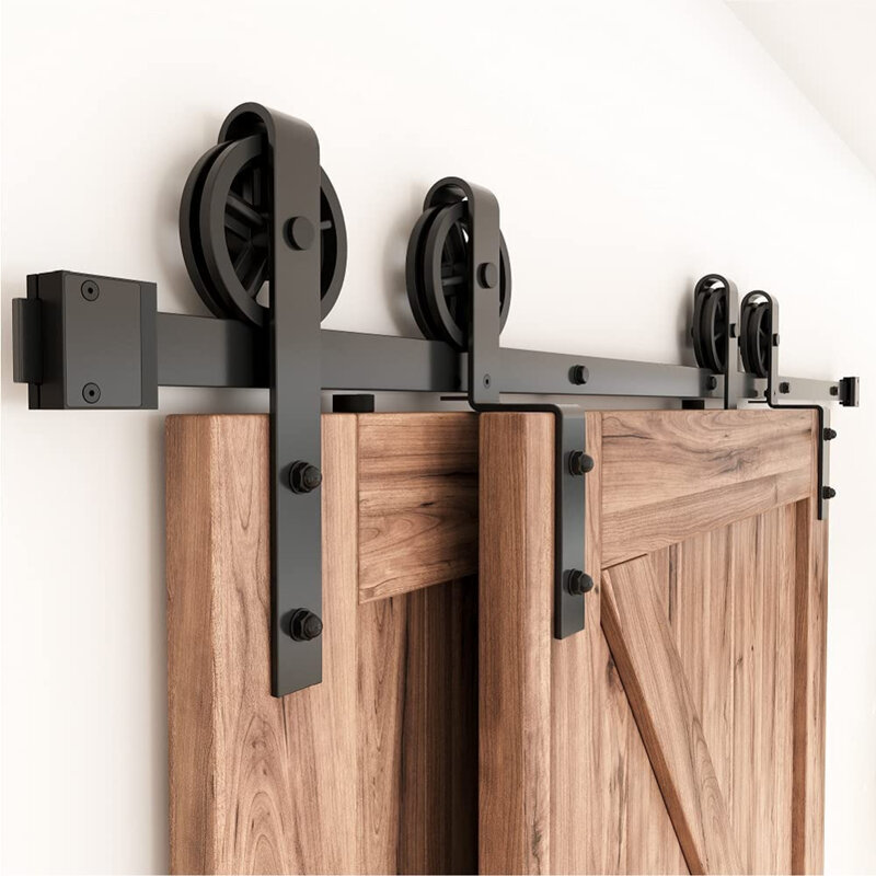 Комплект оборудования для раздвижных деревянных дверей шкафа 4-16 футов в античном стиле, черные направляющие для шкафа, направляющие, ролик...