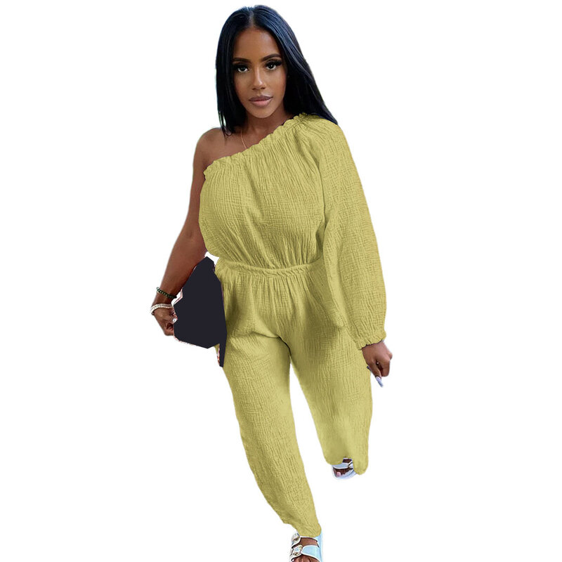 Szkzk One Shoulder Loose Jumpsuit Women High Waist Clubwear Rompers Long Sleeve Night Club Outfits Party Evening Sexy Jumpsuits