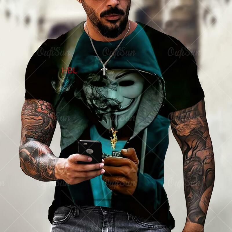 Camiseta con estampado 3D de payaso malvado oscuro para hombre y mujer, Camiseta holgada de manga corta de gran tamaño, tendencia urbana