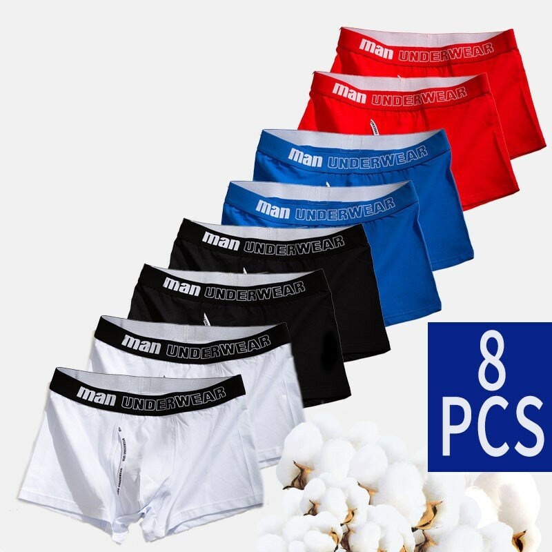 8Pcs Mens Solid Color Underwear Cotton Man Shorts Men Sexy Underpants Comfortable Breathable Panties High-Quality Male Boxers