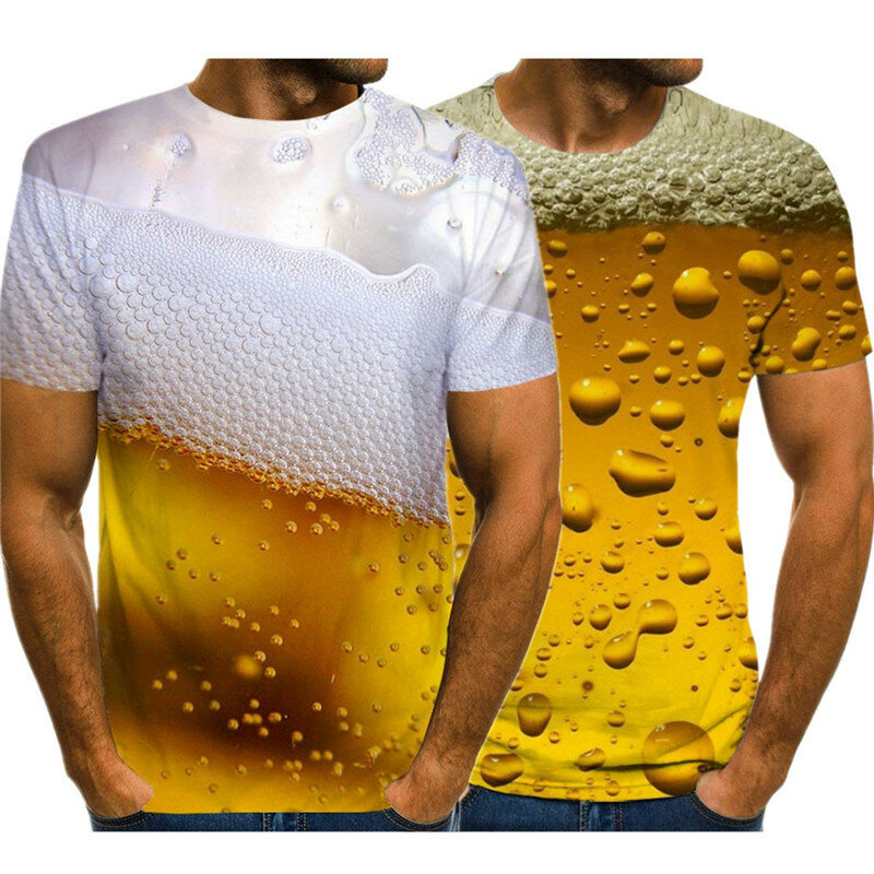 맥주 3D 프린트 티셔츠 남자 웃긴 참신 티셔츠 o-넥 반팔 탑스 2021 여름 유니섹스 패션 스트리트 복장 의류