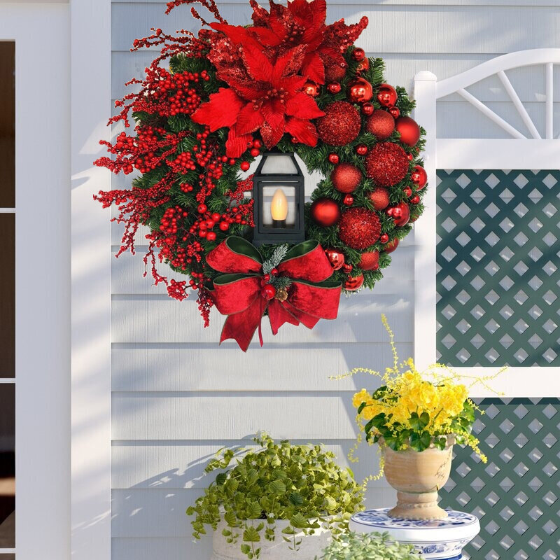 9 Gaya Bunga Besar Bola Busur Natal Karangan Bunga Navidad Pesta Pernikahan Pintu Jendela Dinding Perapian Tangga Balkon Dekorasi Taman
