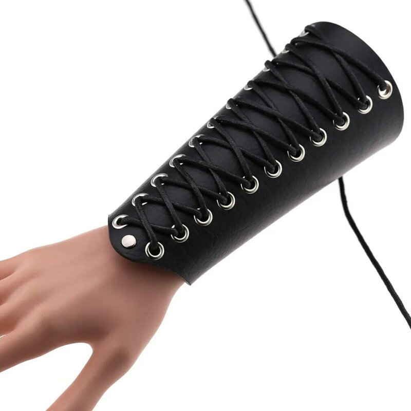Kobiety Gothic Arm skóra Armguard wosk liny tkania etap szeroki ochraniacz na ramię bandaż Bracer Gauntlet nadgarstek bransoletka w stylu Retro dla mężczyzn