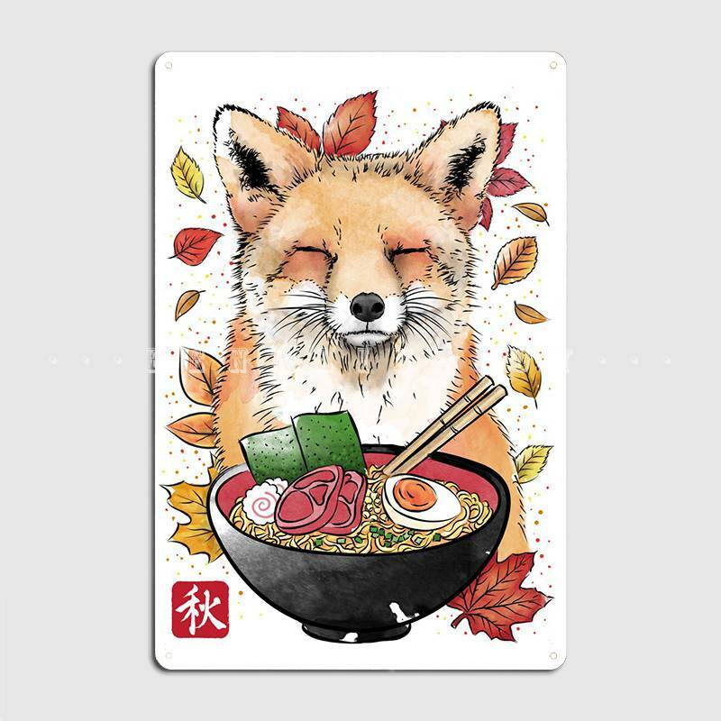 Fox Leaves And Ramen Poster Metal Plaque Plaques Retro Party Cinema Garage Tin Sign Posters