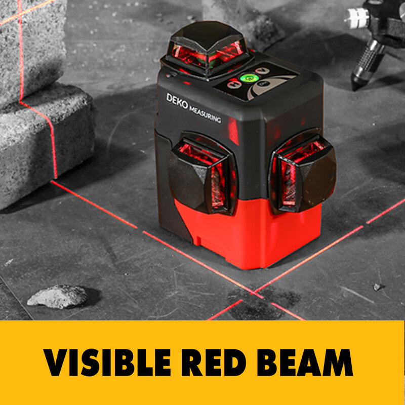 DEKO LL12 Series 3D Self-Leveling 360 Degrees Rotary Laser Level Vertical & Horizontal Red/Green Line High Visibility Tripod