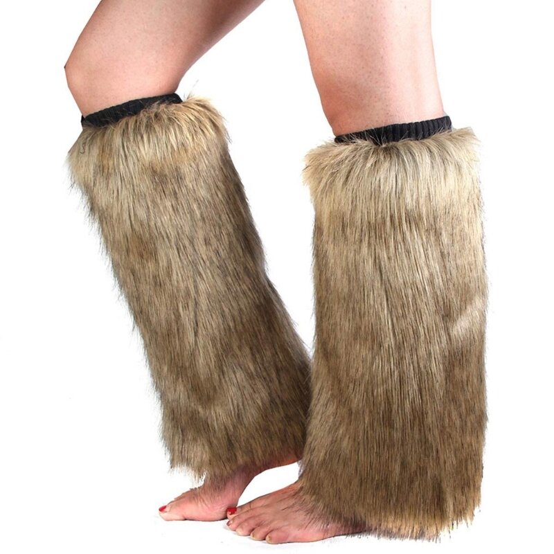 Pele feminina aquecedores de perna pele falsa peludo perna mais quente meias de pele de natal f3md