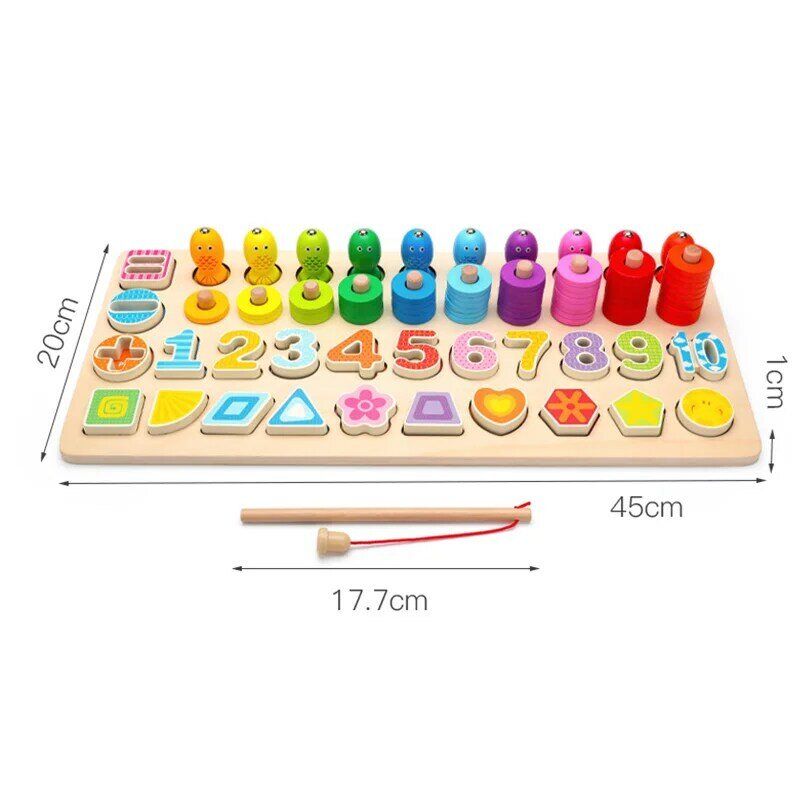 Juguetes de madera Montessori para niños, tablero colorido de matemáticas, cuenta de pesca, números a juego, forma Digital, juguetes educativos para edades tempranas