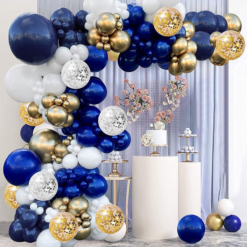 Guirnalda de globos azules para cumpleaños, arco de feliz cumpleaños, decoraciones para fiesta de boda, Baby Shower, globos de confeti para niños, suministros