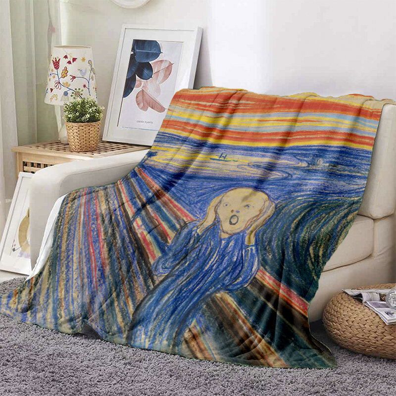 Znane obrazy artystyczny nadruk nowoczesny koc flanelowy miękki pluszowy Sofa rzucanie koce Gedruckt Bettdecke Geschenk