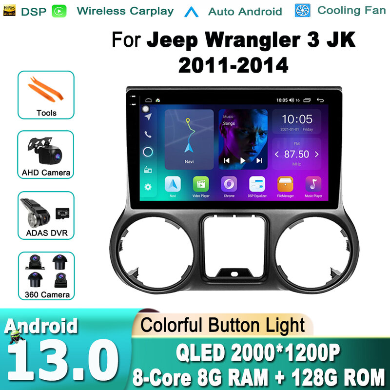 Android 13 Auto Auto Multimedia Player Carplay Video Apple Radio Für Jeep Wrangler 3 JK 2011-2014 Navigation GPS bildschirm BT Keine DVD