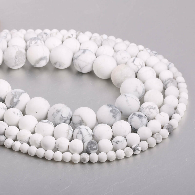 200PCS Matte Howlite 8MM Round Beads for DIY Making Jewelry Necklace Energy Healing Unpolished Gemstone Loose White Turquoise