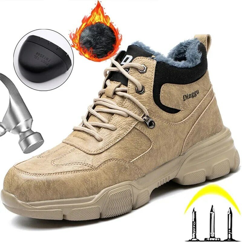Zapatos de seguridad para hombre, zapatillas de trabajo indestructibles, botas de seguridad con punta de acero, para invierno, envío directo