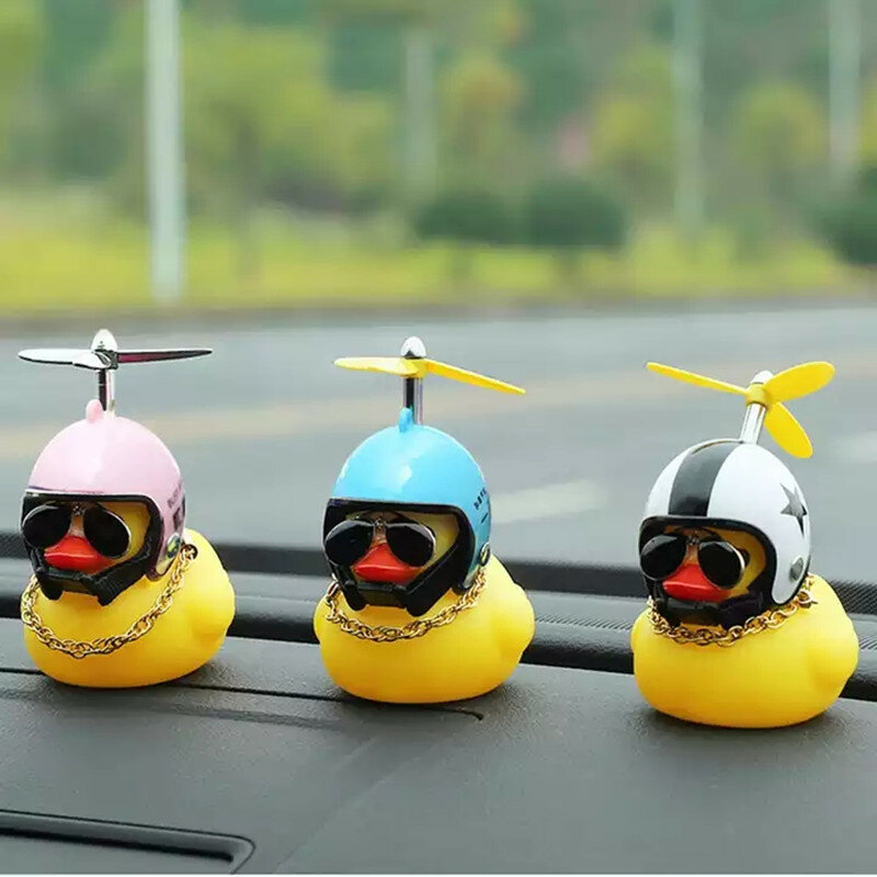 Cute Rubber Duck Children'S Toy Wearing Helmet Duck With Glue Propeller Car Decoration Room Decoration Bicycle Decoration