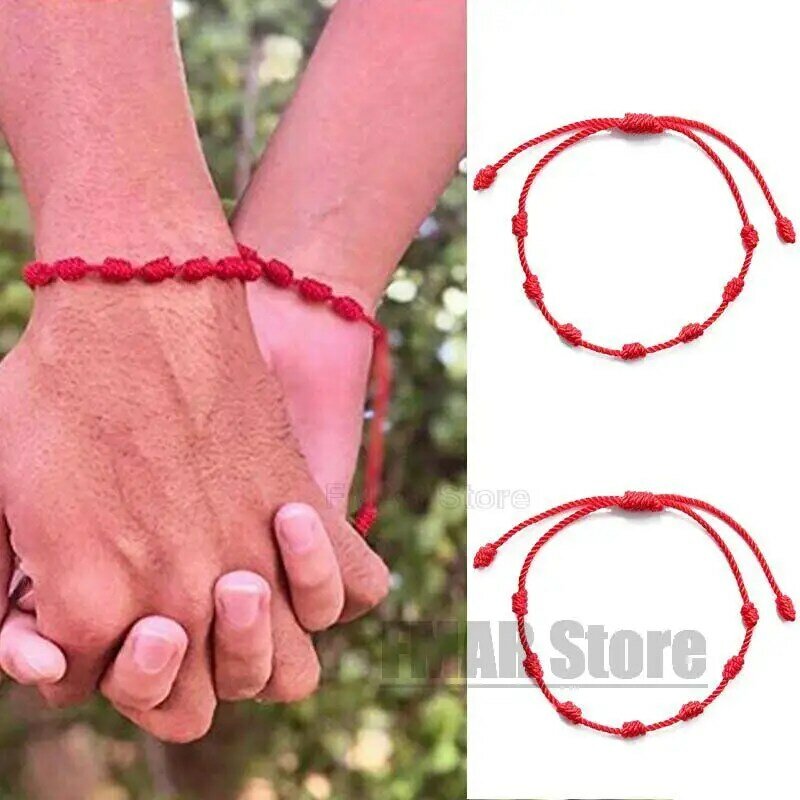 4 Buah/Set Gelang Tali Merah 7 Knot Buatan Tangan untuk Melindungi Jimat Keberuntungan dan Gelang Tali Kepang Persahabatan Grosir Perhiasan