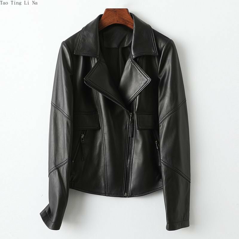 2023 Women New Genuine Sheep Leather Coat Suit Collar Real Sheepskin Leather Jacket H5