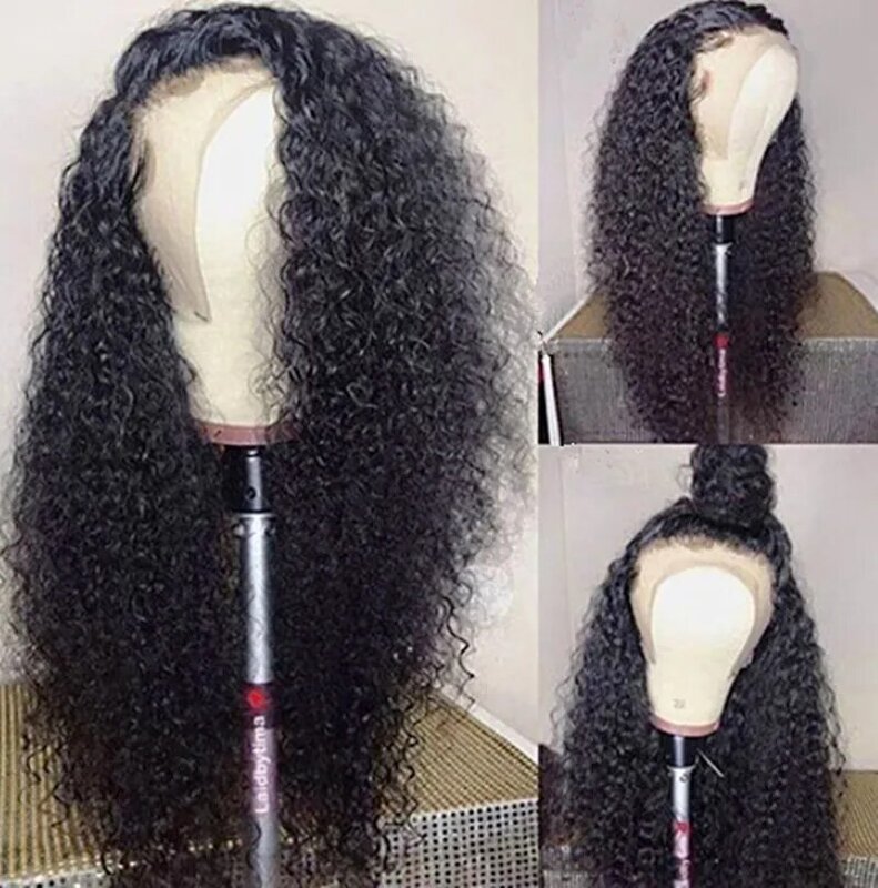 Synthetic Lace Front Wig 26 Inch Long Black Kinky Curly For Women With Baby Hair Pre Plucked 180% Density Daily Cosplay