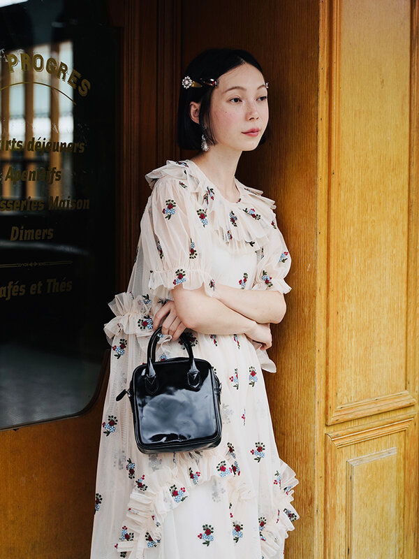 Imakokoni-女性用の長袖メッシュドレスガーゼドレス,オリジナルの雰囲気,Vネック,ミドル丈,サマードレス