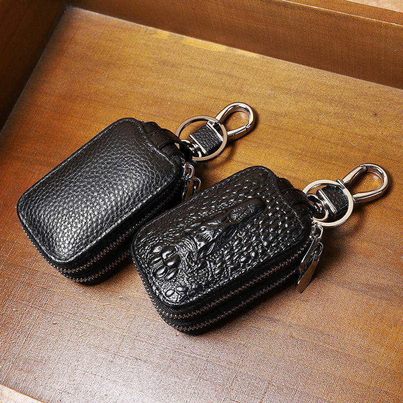 Double layer key bag zipper key bag men's leather waist car keychain bag women's coin purse capa de chave protector de llaves