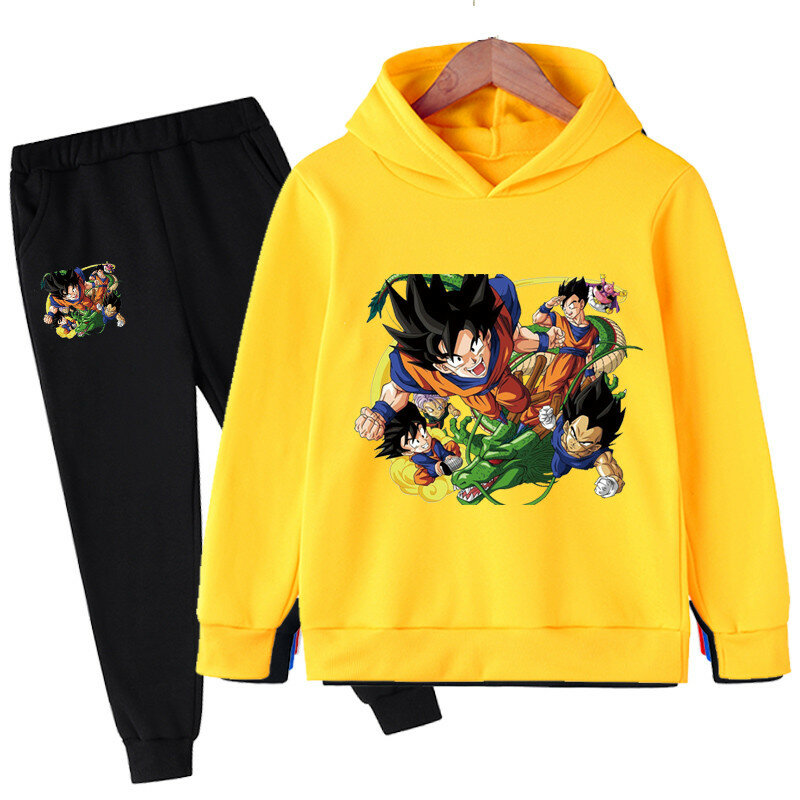2022 Autumn and Winter Anime Dragon- Ball- Z Children's Fashion Street Hoodie and Pants Suit Casual Jogging Sweatshirt