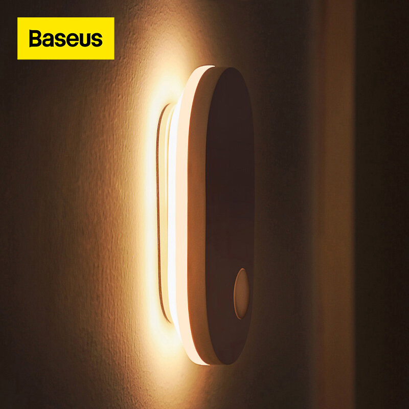 Baseus-luz nocturna con Sensor de movimiento PIR para el hogar, iluminación de fondo de inducción humana, magnética, recargable, lámpara de mesita de noche, lámpara de pared