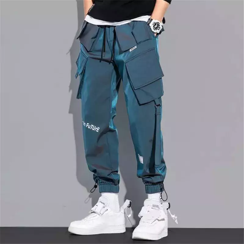 Calças de carga masculina moda hip hop multi-bolso calças na moda streetwear sólido sweatpants casuais para hombre