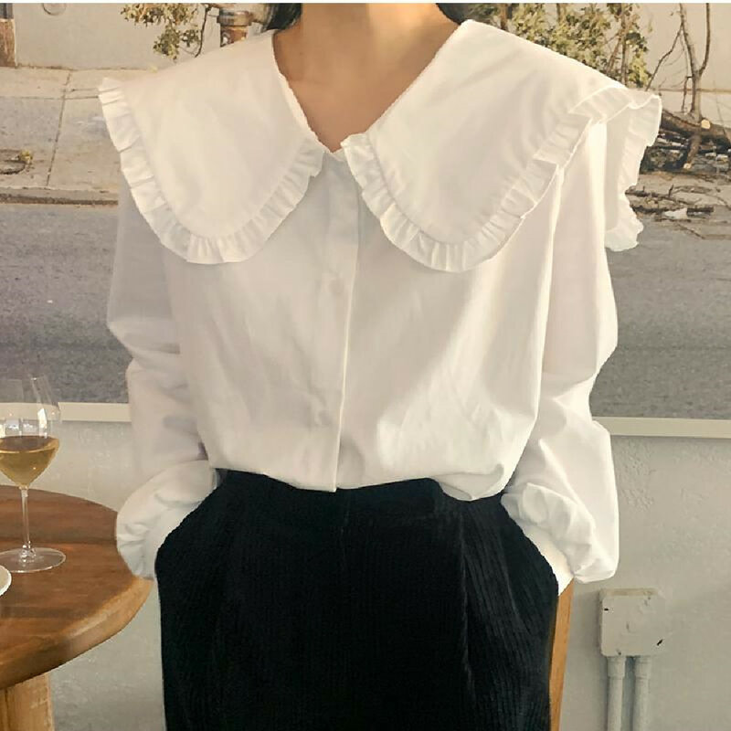 Blusa informal de manga larga para primavera y otoño, Camisa de algodón estilo Vintage para mujer, talla grande, color blanco