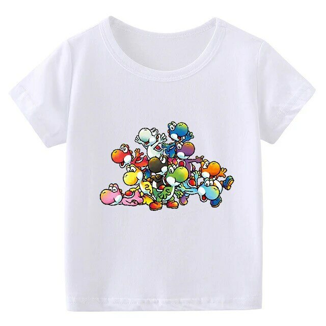 T-shirt court en coton pur pour enfants, 2 4 6 8 10 12T, dessin animé yoshi, t-shirt d'été pour garçons et filles