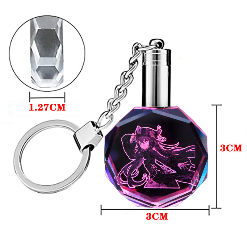 7 Colors Anime Genshin Impact Hu Tao Ganyu Keqing Figure Crystal Lamp Keychains Laser Engraved Patterns Key Chain Pendant Gifts