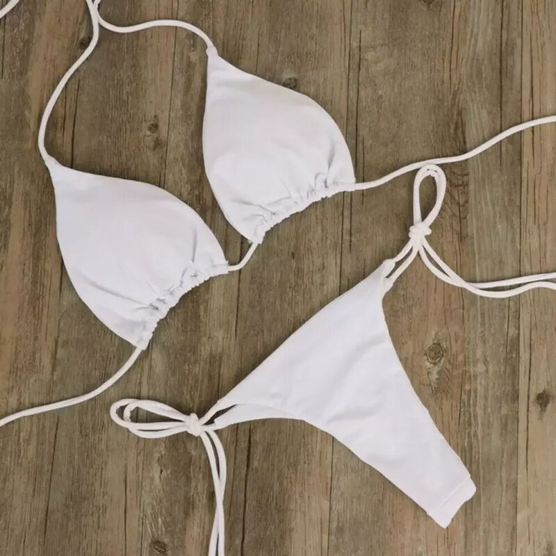 2022 Nieuwe Zomer Klassieke Vrouwen Badmode Bikini Set Drie Punten Effen Kleur Halter Neck Strap Thong Vrouwen Badpak Set Voor strand